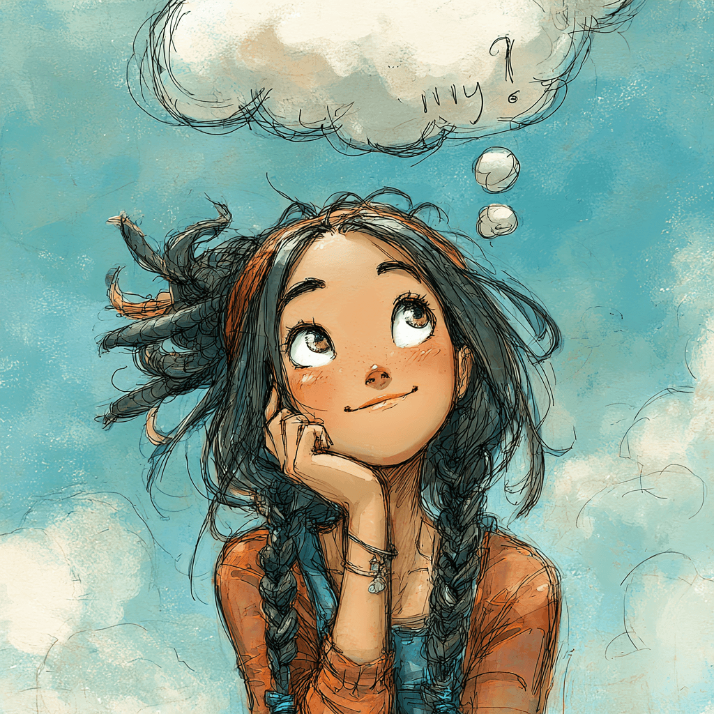 A female teenager thinking with an idea bubble above her